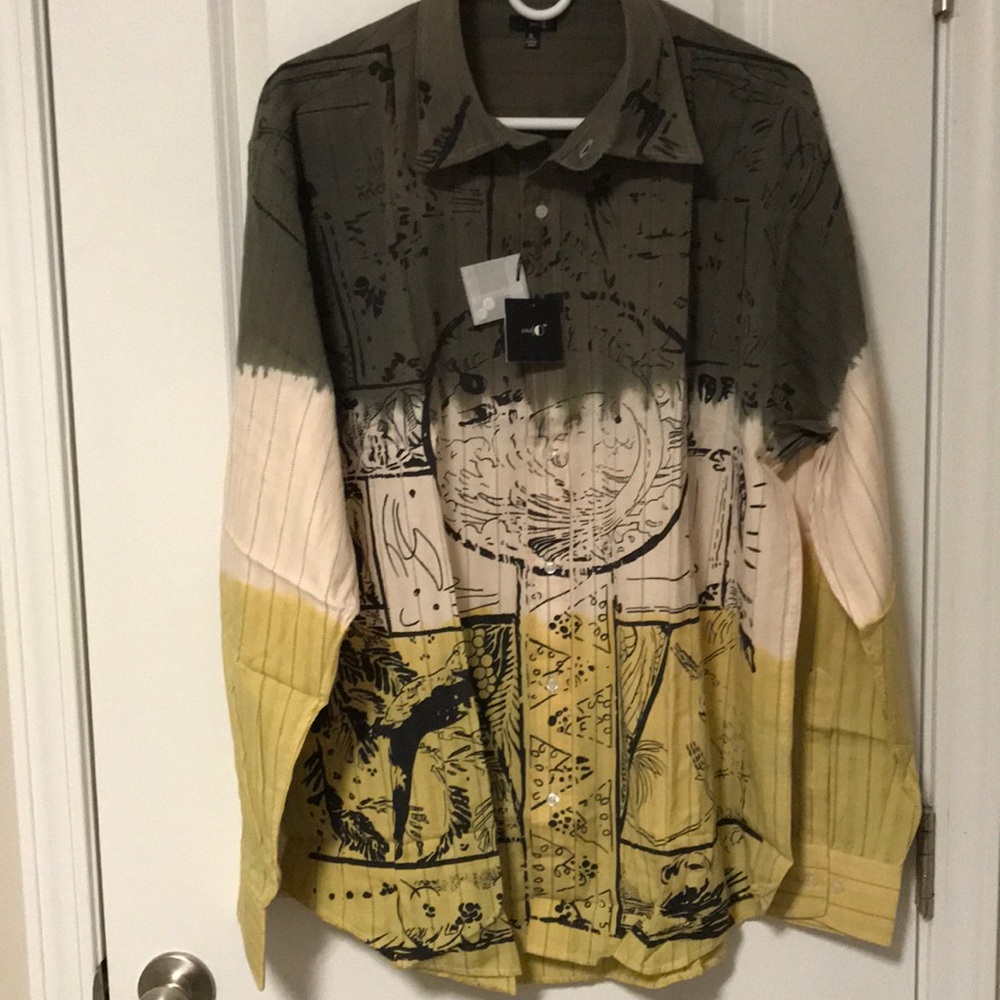 Army Green, yellow & cream dress shirt